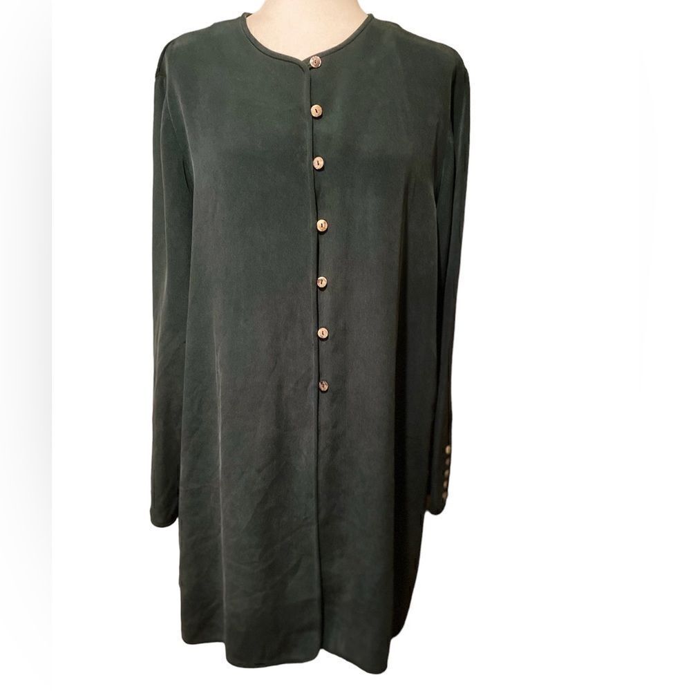 Due Per Due 100% Silk Green Jacket Size Medium